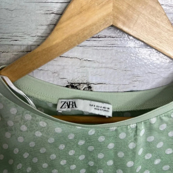 Zara green white polka dot blouse top oversized  size small - Picture 4 of 6